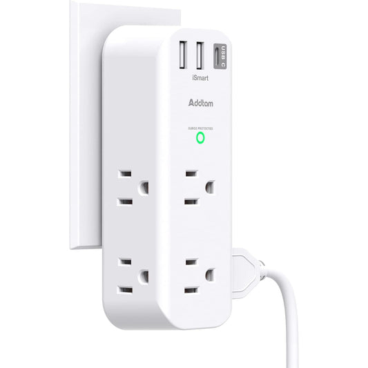 White rotating outlet extender with 6 AC outlets and 3 USB ports