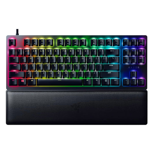 Black mechanical gaming keyboard with green switches and RGB lighting